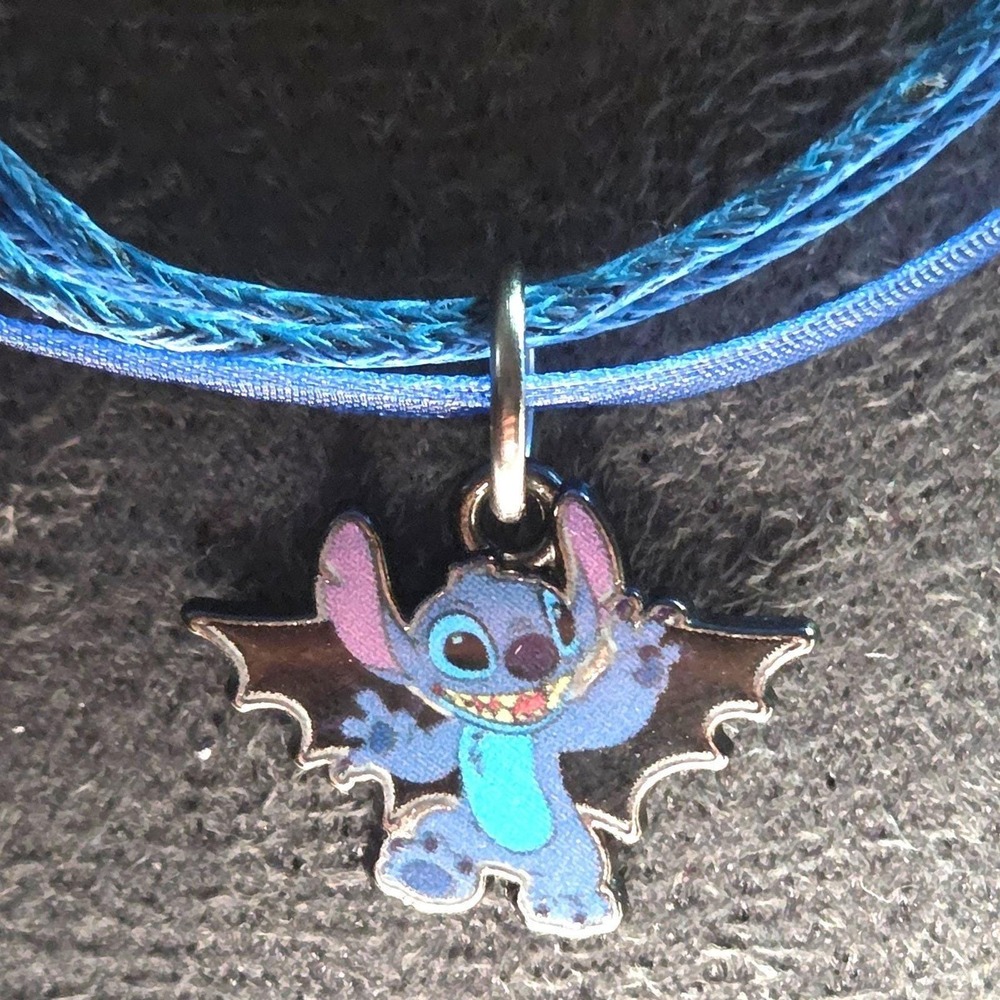 Disney Necklace Stitch Bat Wing Blue Ribbon Spooky Y2K Fairy Grunge Necklace 21"